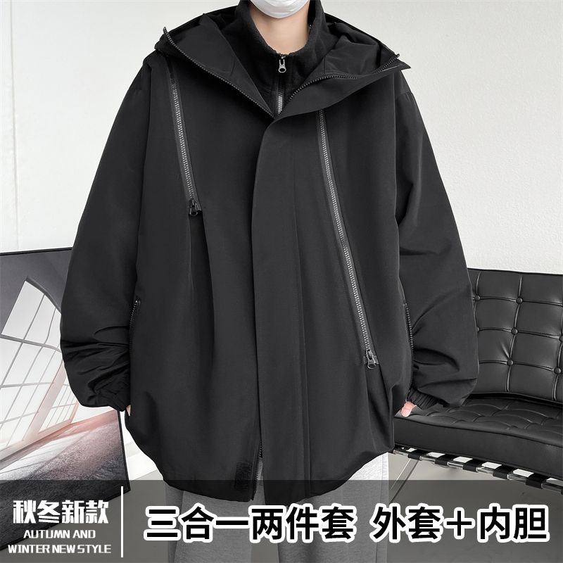 機能連帽夾克男美式潮牌防水三合一衝鋒衣秋冬新款ins休閒登山服