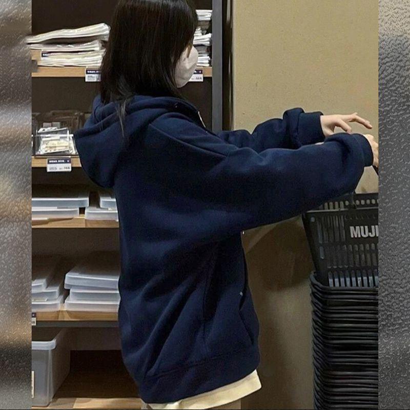 100%重磅純棉開衫連帽衛衣外套女2023春秋寬鬆oversize拉鏈上衣潮