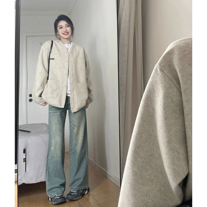 100%重磅純棉美式復古衛衣外套女春秋季2023新款薄款開衫長袖上衣