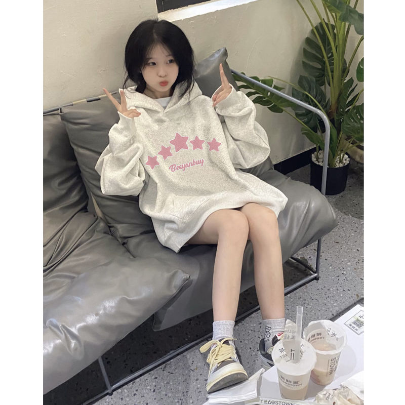 100%重磅純棉連帽衛衣女2023春秋薄款寬鬆設計感小眾oversize外套