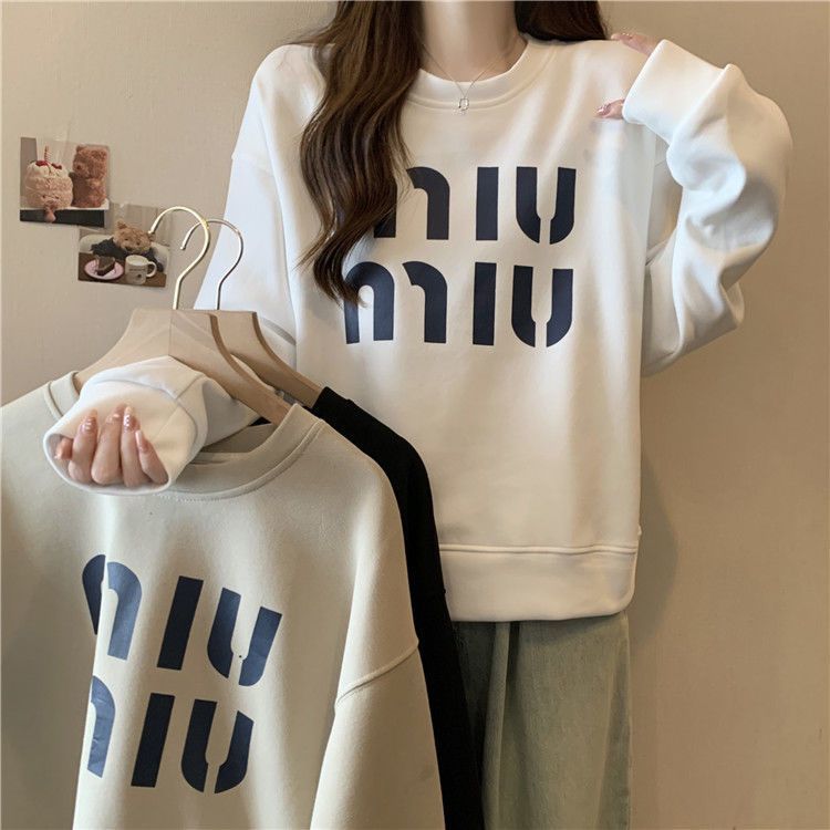 大碼女裝胖mm2023秋新款時尚字母印花插肩袖休閒寬鬆長袖衛衣外套