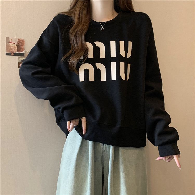 Plus size women's clothing for fat mm 2023 new autumn fashion letter printed raglan sleeves casual loose long-sleeved sweatshirt jacket