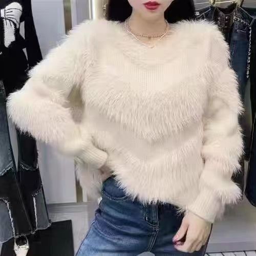 仿貂毛套頭加厚秋冬新款高級感設計顯瘦皮草慵懶風不掉毛毛針織衣