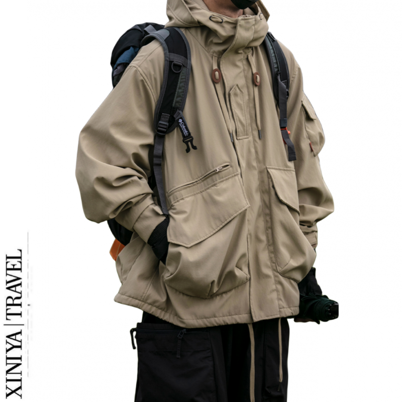 Windproof and waterproof outdoor mountain functional hardshell ins tide day hooded work autumn coat men_voghion.com