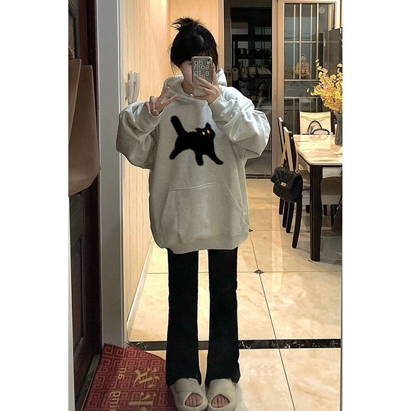 100%重磅純棉oversize美式復古灰色衛衣女2023新款春秋寬鬆上衣潮