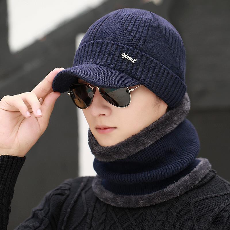 帽子男士青年冬季韩版百搭加绒加厚毛线帽保暖防寒防风围脖针织帽