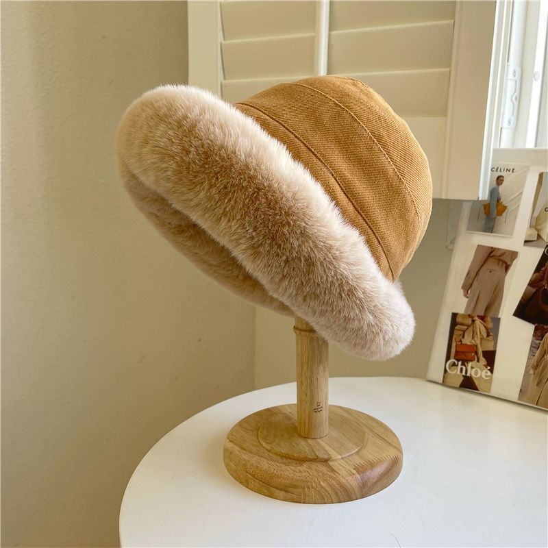 冬季毛毛帽子女可爱毛茸茸堆堆帽加厚保暖毛绒盆帽显脸小渔夫帽