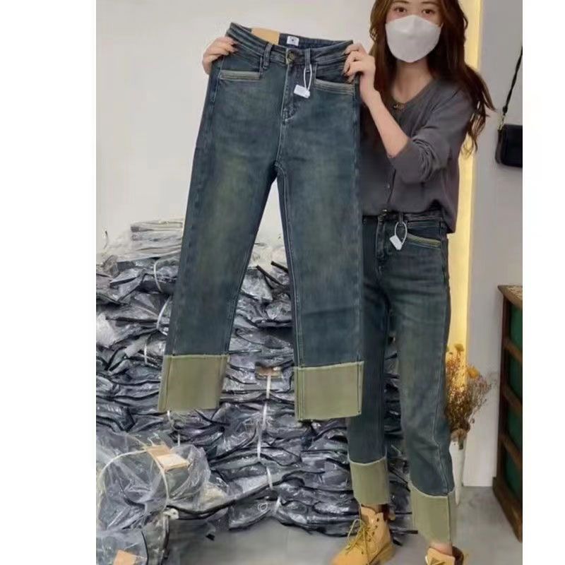 高品質復古藍高腰直筒牛仔褲子女秋季2023年新款顯瘦設計感煙管褲