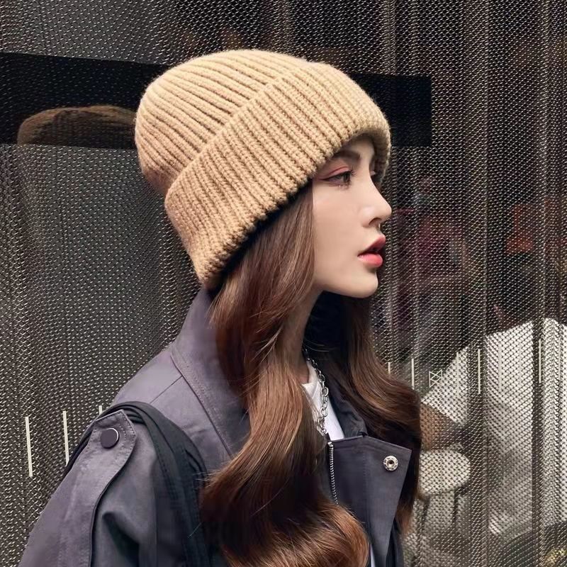 宽松大头围毛线帽女秋冬季新款甜美百搭网红保暖韩版针织帽堆堆帽