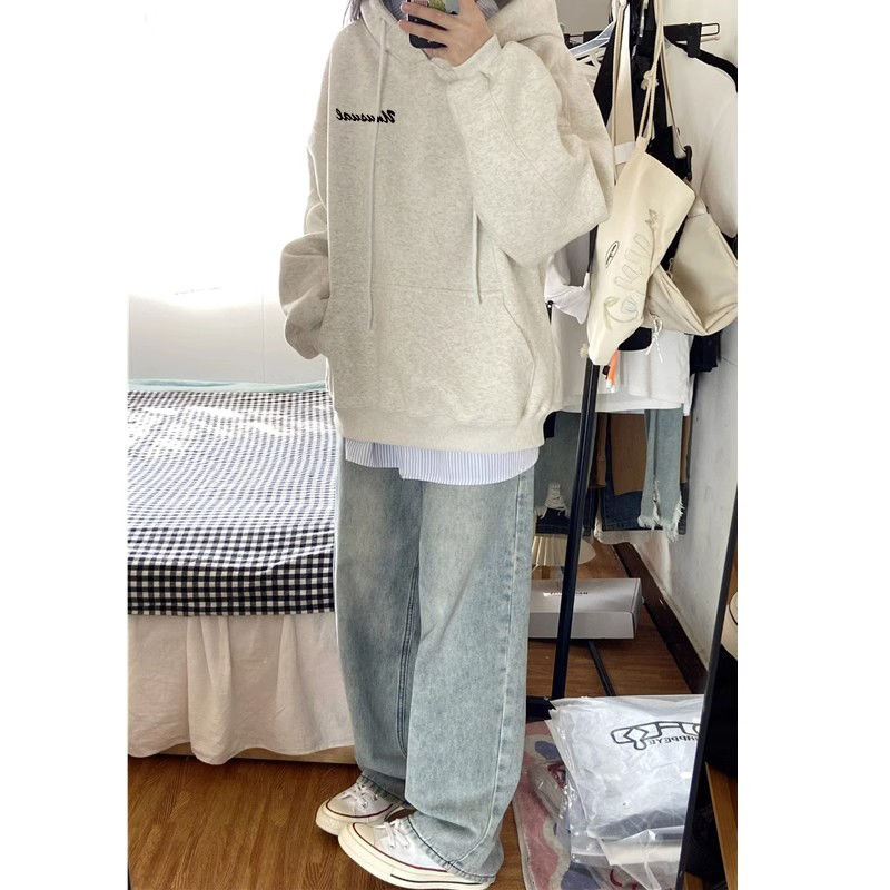 100%重磅純棉衛衣女2023春秋季新款花灰色oversize寬鬆上衣外套潮