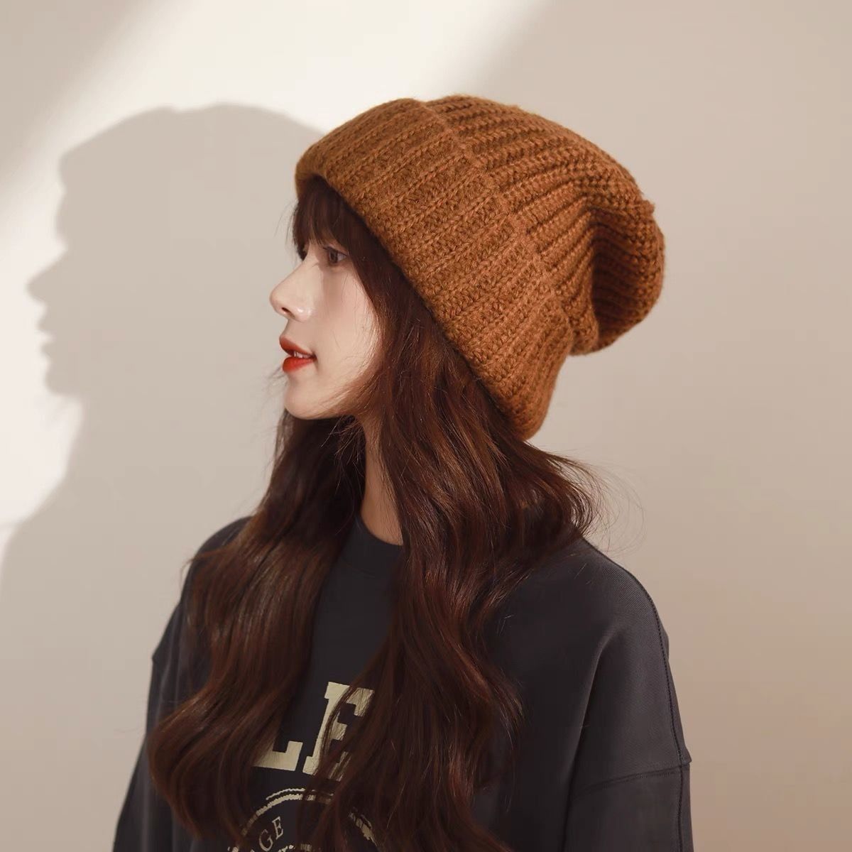 大头围新款帽子女秋冬季韩版宽松百搭保暖毛线帽潮日系针织堆堆帽