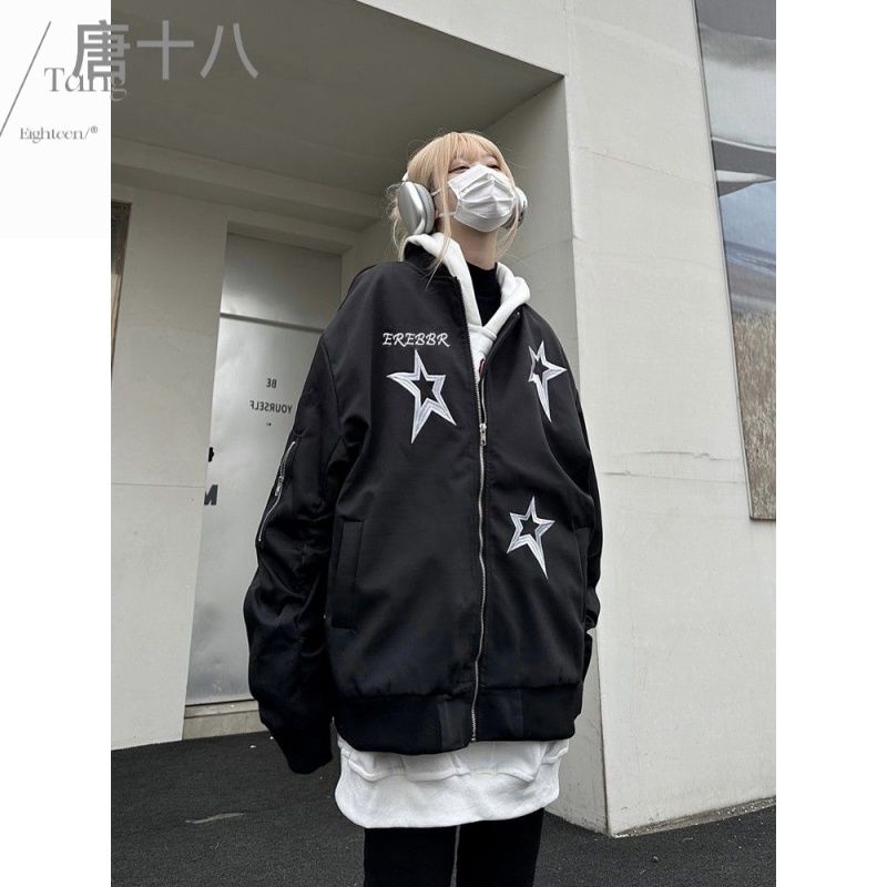 唐十八2023年春秋新款美式學院風飛行員夾克外套復古寬鬆情侶