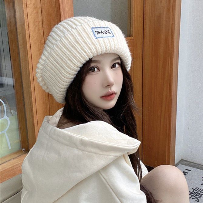 Big head circumference woolen hat women's autumn and winter new loose round face warm knitted hat net celebrity face small pile hat