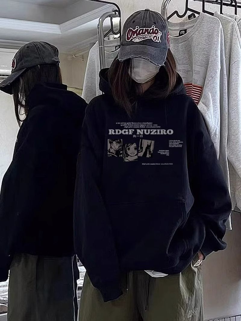 100%重磅純棉春秋連帽套頭衛衣女2023新款美式復古寬鬆外套上衣潮