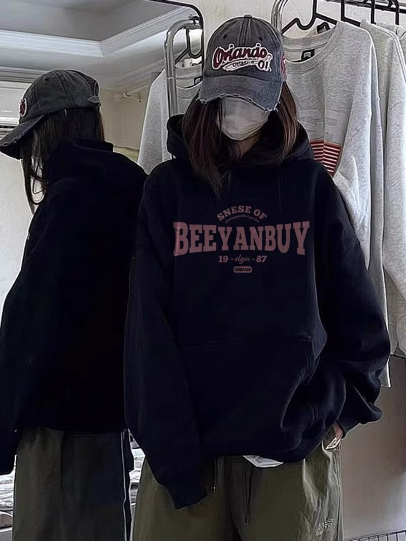 100%重磅純棉潮牌黑色衛衣女2023新款春秋季寬鬆薄款chic連帽外套