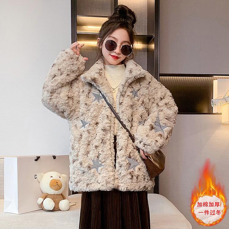 女童羊羔毛外套秋冬装新款韩版女大童儿童装加厚皮毛一体上衣