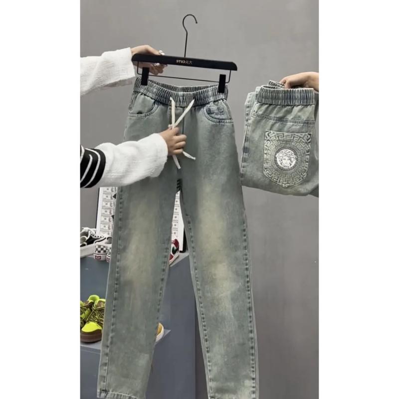 Beauty Head Retro Distressed Jeans Men's and Women's Small Leg Pants 2023 Spring and Autumn New Korean Style High Waist Slim Straight Leg Pants