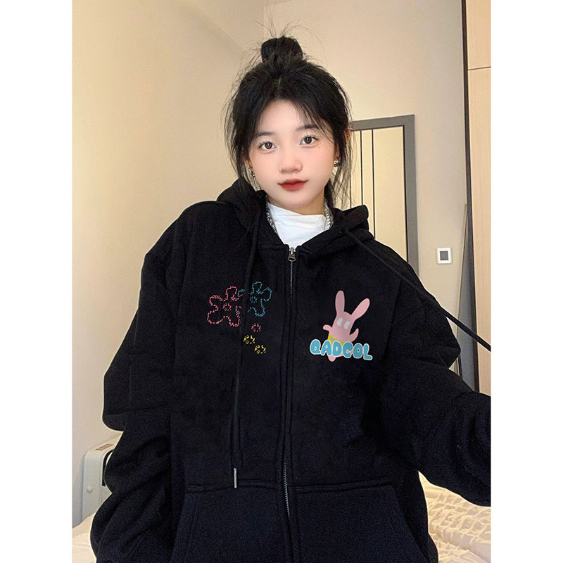 100%重磅純棉潮牌2023秋冬開衫連帽衛衣女oversize百搭外套上衣女