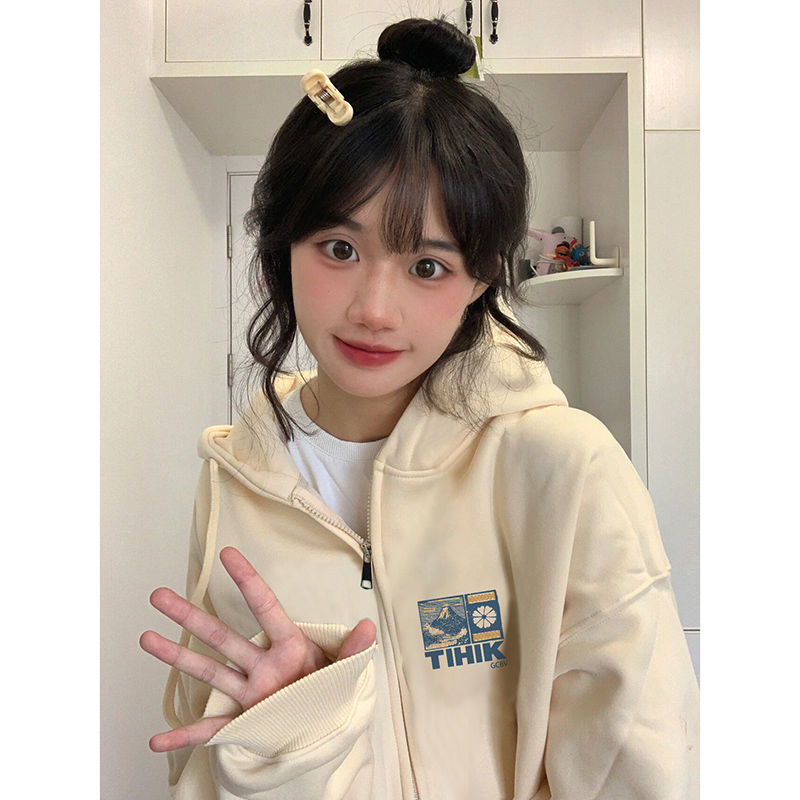 100%重磅純棉oversize衛衣女2023新款連帽春秋季運動開衫小眾外套