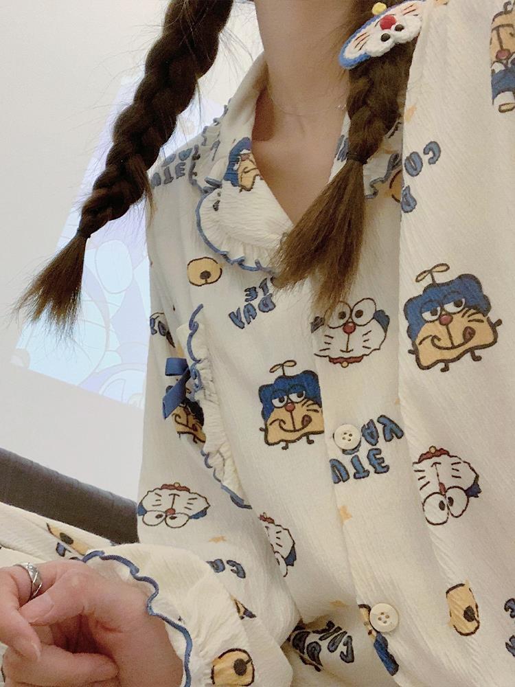睡衣女款春秋季2023年新款長袖可愛甜美家居服寬鬆學生兩件套