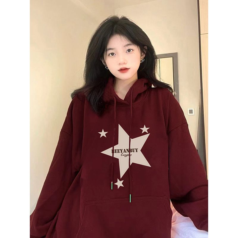 100%重磅純棉美式復古連帽衛衣女春秋2023新款設計感小眾寬鬆外套