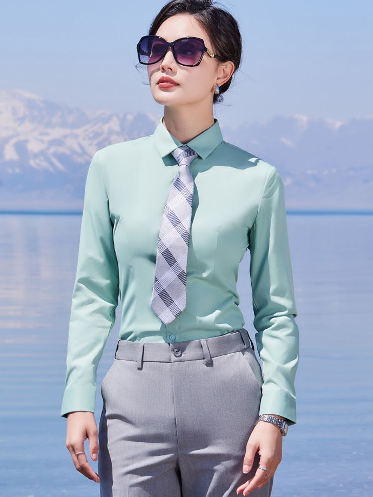 職業襯衫女長袖商務面試正裝2023秋季韓版氣質修身百搭襯衣工作服