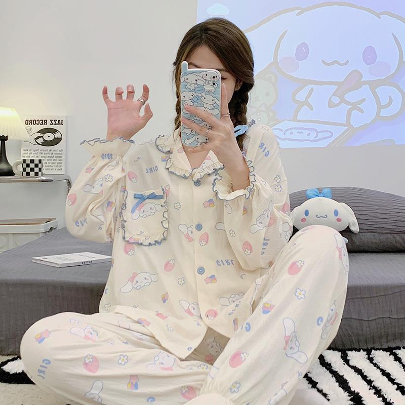 睡衣女春秋季款長袖2023新款玉桂狗可外穿夏天薄款家居服秋天