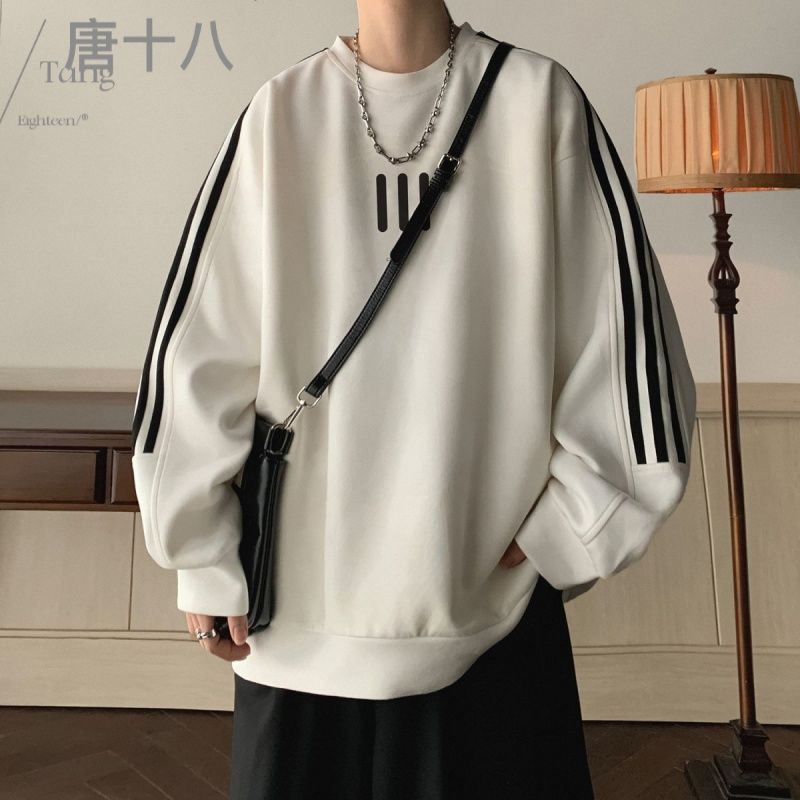 唐十八重磅麂皮絨圓領衛衣男秋冬新款紫色外套潮高級感美式上衣