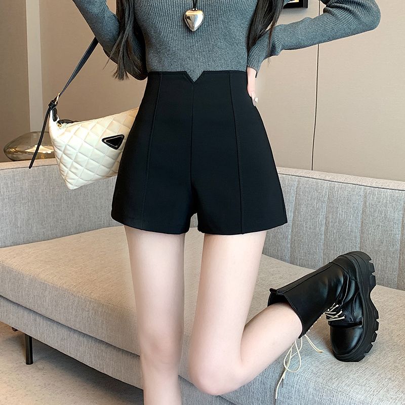 黑色辣妹打底短褲女2023秋冬高腰新款彈力修身設計感小眾闊腿靴褲