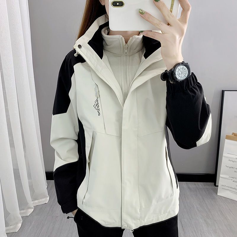 秋冬季戶外衝鋒衣女可拆卸三合一潮牌防水加絨加厚工作服男