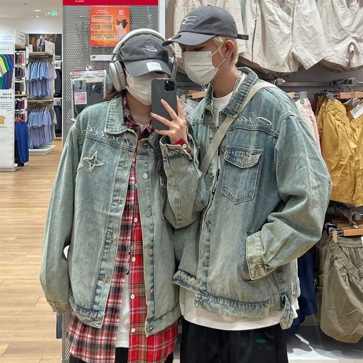 American trendy brand star patch embroidered denim jacket for men and women in spring and autumn trend versatile loose couple jacket trend