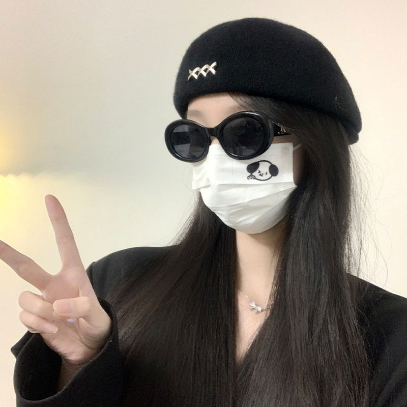 黑色貝雷帽子女秋冬新款顯臉小百搭蓓蕾畫家帽日系復古反戴前進帽
