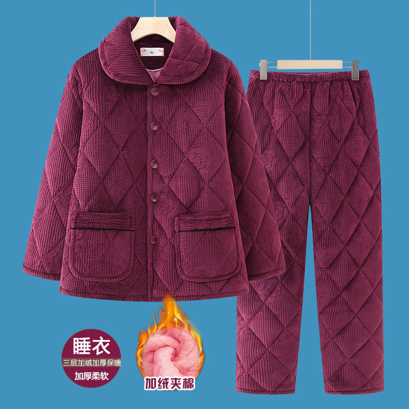 老年人冬裝睡衣套裝女老太太夾棉襖加絨奶奶裝媽媽家居服加厚外穿