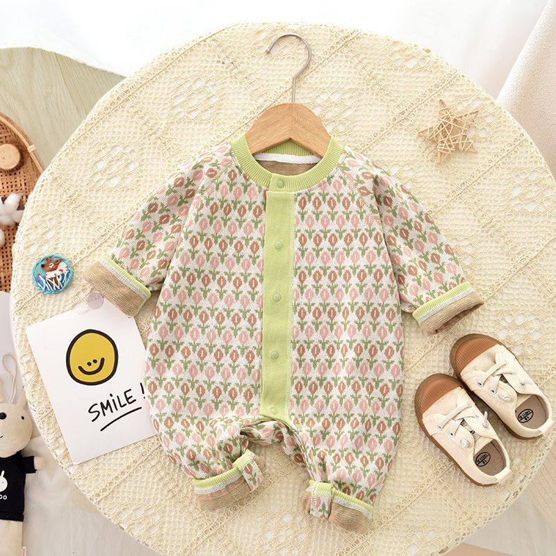 Baby clothes, warm knitted jumpsuits, autumn and winter coats, Internet celebrity baby clothes, Korean style newborn outing clothes