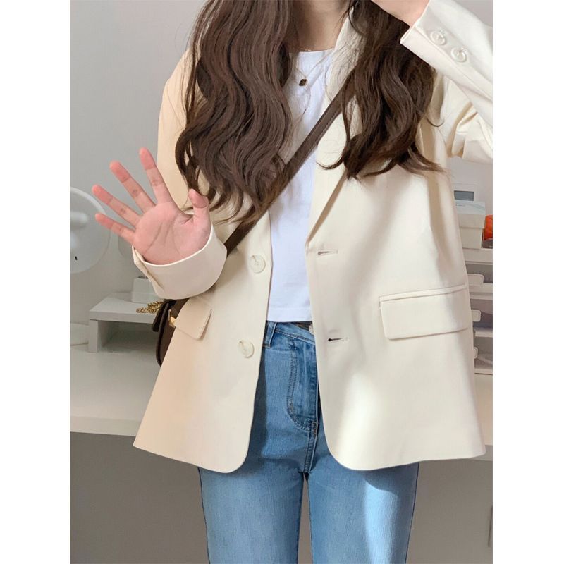 2023 Spring and Autumn New Chic Casual White Suit Jacket Women Small Korean Style Temperament Short Suit Top