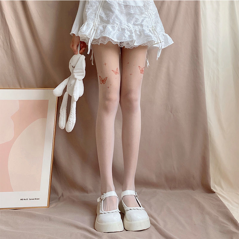 Yahudi Skin Color Stockings Bowknot Print LO Women Summer Autumn Thin Non-Slip JK Sexy Pantyhose_voghion.com