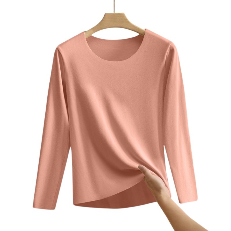 Seamless autumn clothing for women, thin velvet thickened long-sleeved T-shirt, autumn and winter German velvet thermal warm top with round neck bottoming shirt