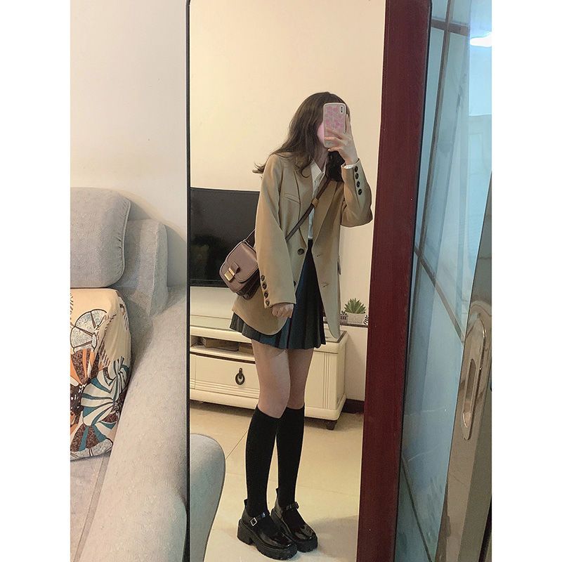 Coffee-colored small blazer for women 2023 early spring and autumn new high-end design niche street casual short suit