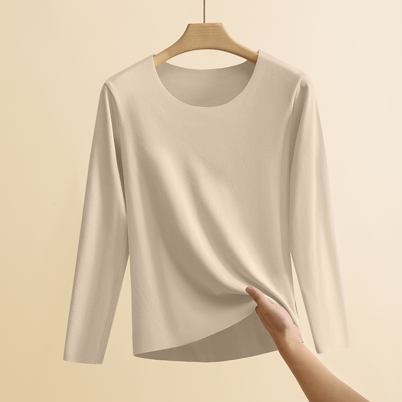 Seamless autumn clothing for women, thin velvet thickened long-sleeved T-shirt, autumn and winter German velvet thermal warm top with round neck bottoming shirt