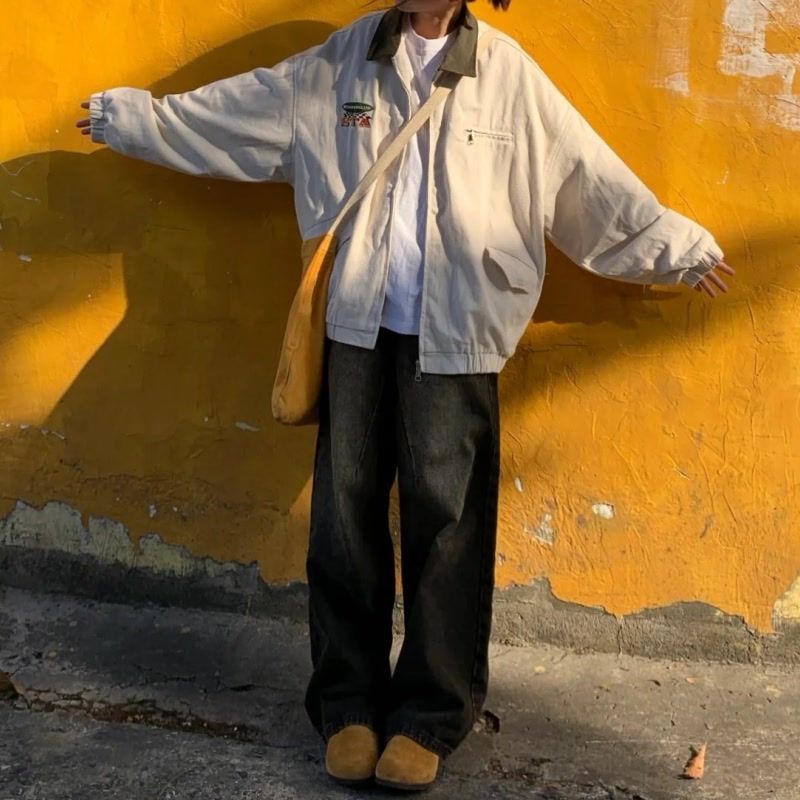 美式復古水洗漸變牛仔褲男秋季ins潮牌痞帥直筒寬鬆休閒闊腿褲子
