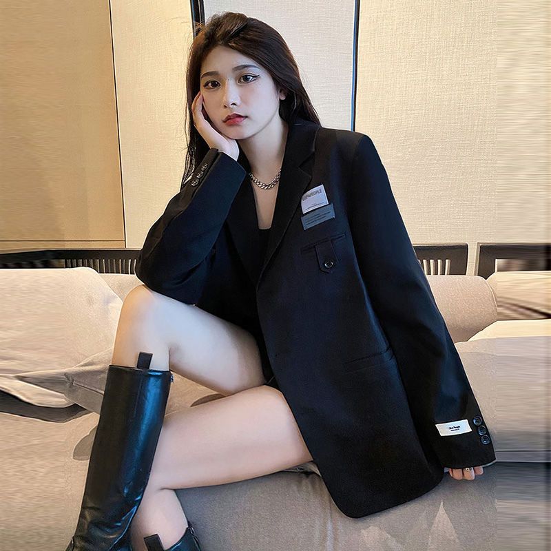 Small blazer women's spring, autumn and winter 2023 new loose design niche high-end black thickened suit