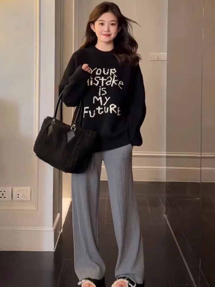 韓系慵懶復古毛衣女秋季2023新款寬鬆顯瘦遮肉內搭針織打底衫上衣
