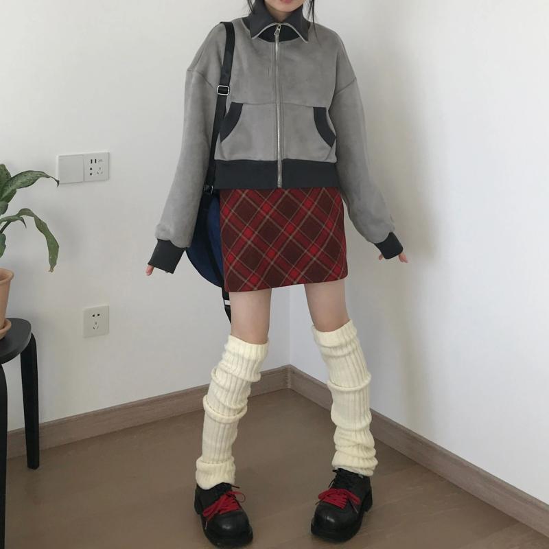 復古紅色格紋半身裙女大碼秋冬毛呢裙設計感高腰顯瘦a字包臀短裙