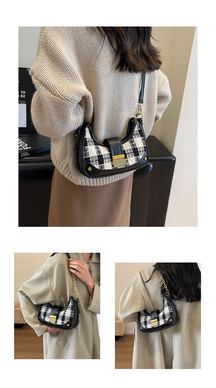 Luxuriöse Damentasche mit klassischem Design und Kette. Neue All-in-One-Umhängetasche im Retro-Stil mit Karomuster_voghion.com