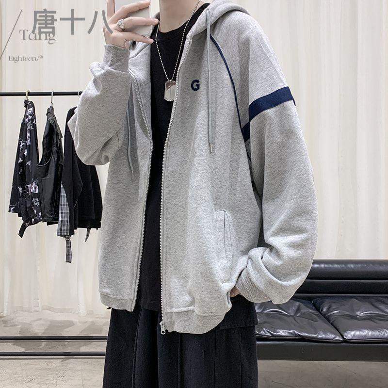 秋冬衛衣男2022新款港風復古連帽外套簡約寬鬆學生超火cec棒球服
