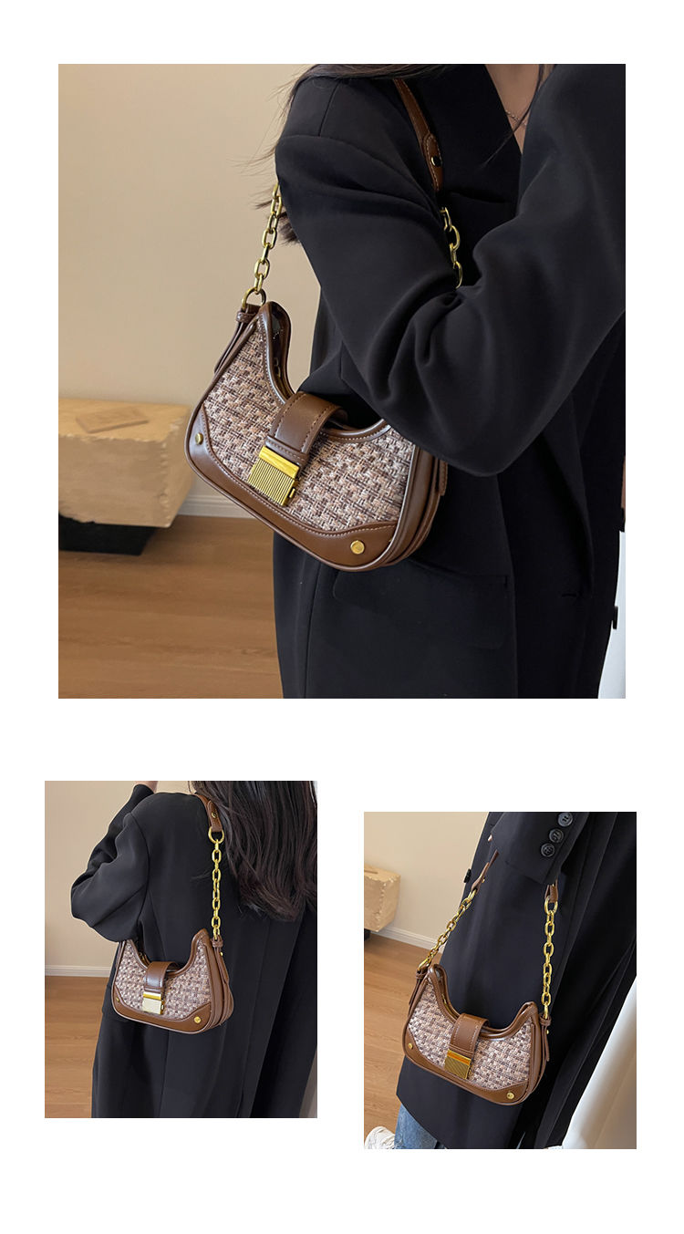 Luxuriöse Damentasche mit klassischem Design und Kette. Neue All-in-One-Umhängetasche im Retro-Stil mit Karomuster_voghion.com
