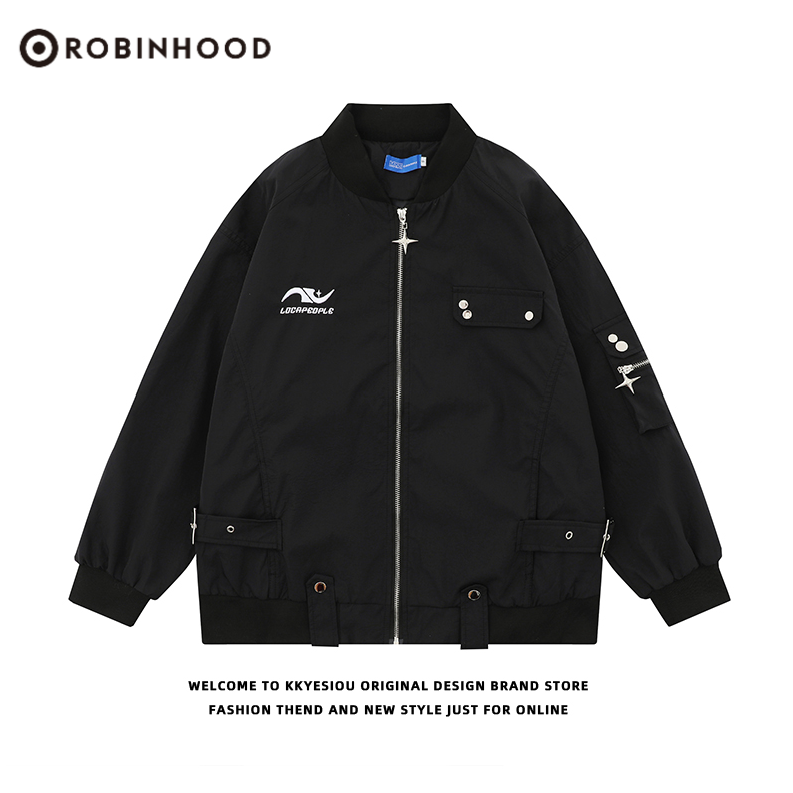 ROBINHOOD美式高街外套男女设计复古小众棒球服秋季新款潮牌夹克