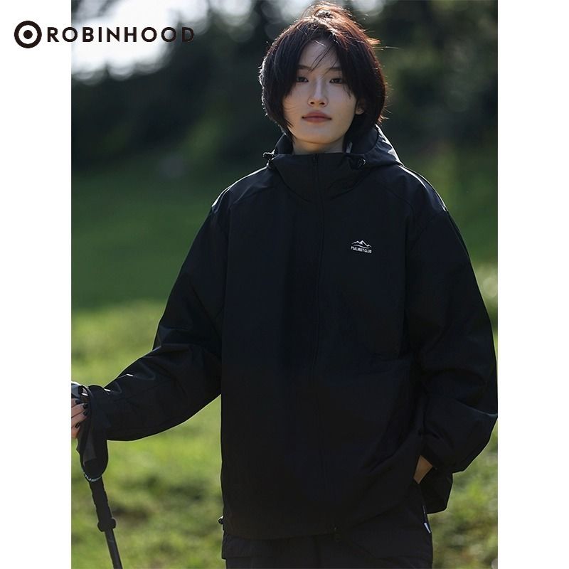 ROBINHOOD夾克春秋季休閒寬鬆戶外防風防水工裝衝鋒衣連帽登山服