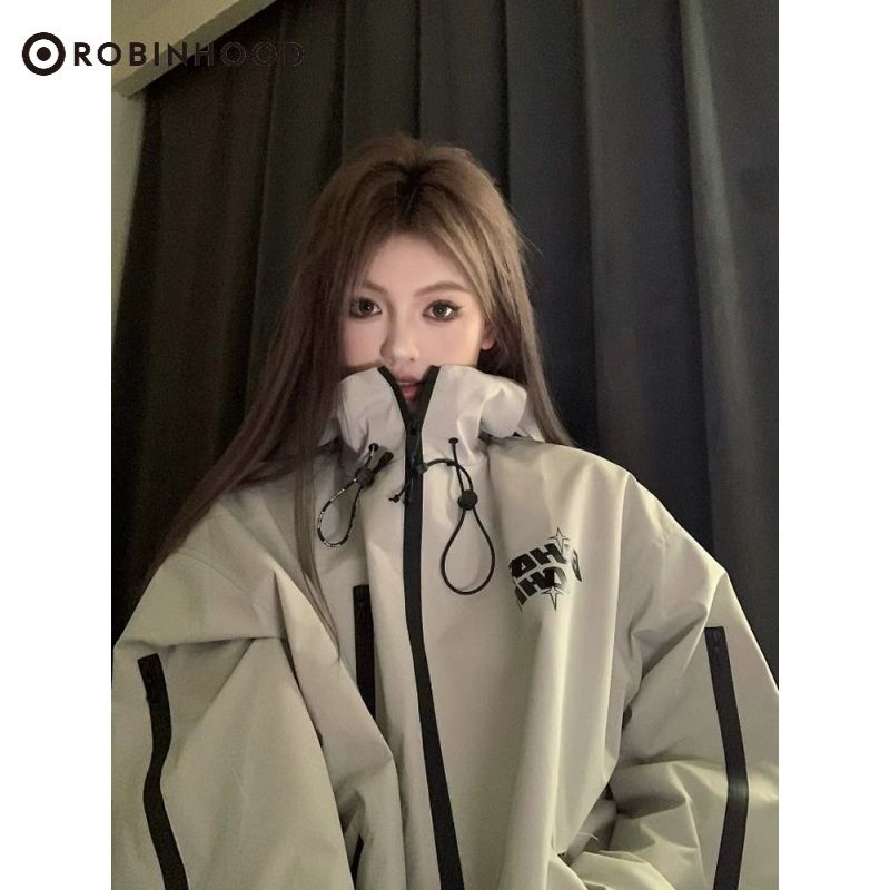 ROBINHOOD American embroidered hooded three-proof jacket for men and women autumn outdoor sports and leisure large size jacket