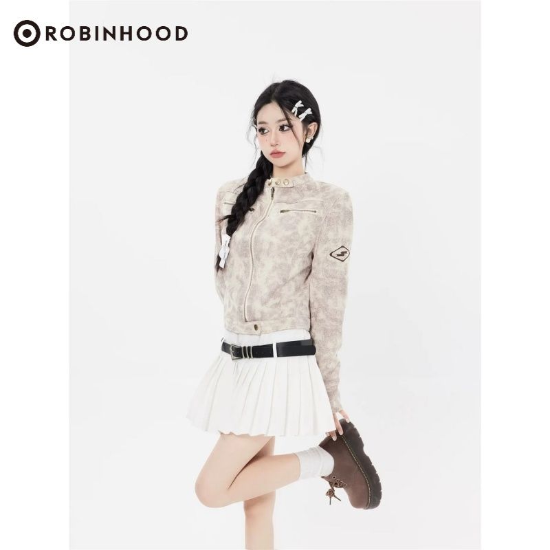 ROBINHOOD short coat women's 2023 new American retro high-end sweet and cool motorcycle jacket top